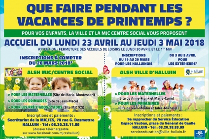 Inscriptions aux accueils de loisirs pour les vacances de printemps